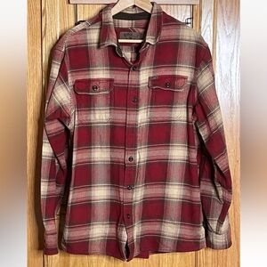 Orvis Button-up Heavyweight Shirt Shacket Mens XL Red Tan Plaid Outdoor Country